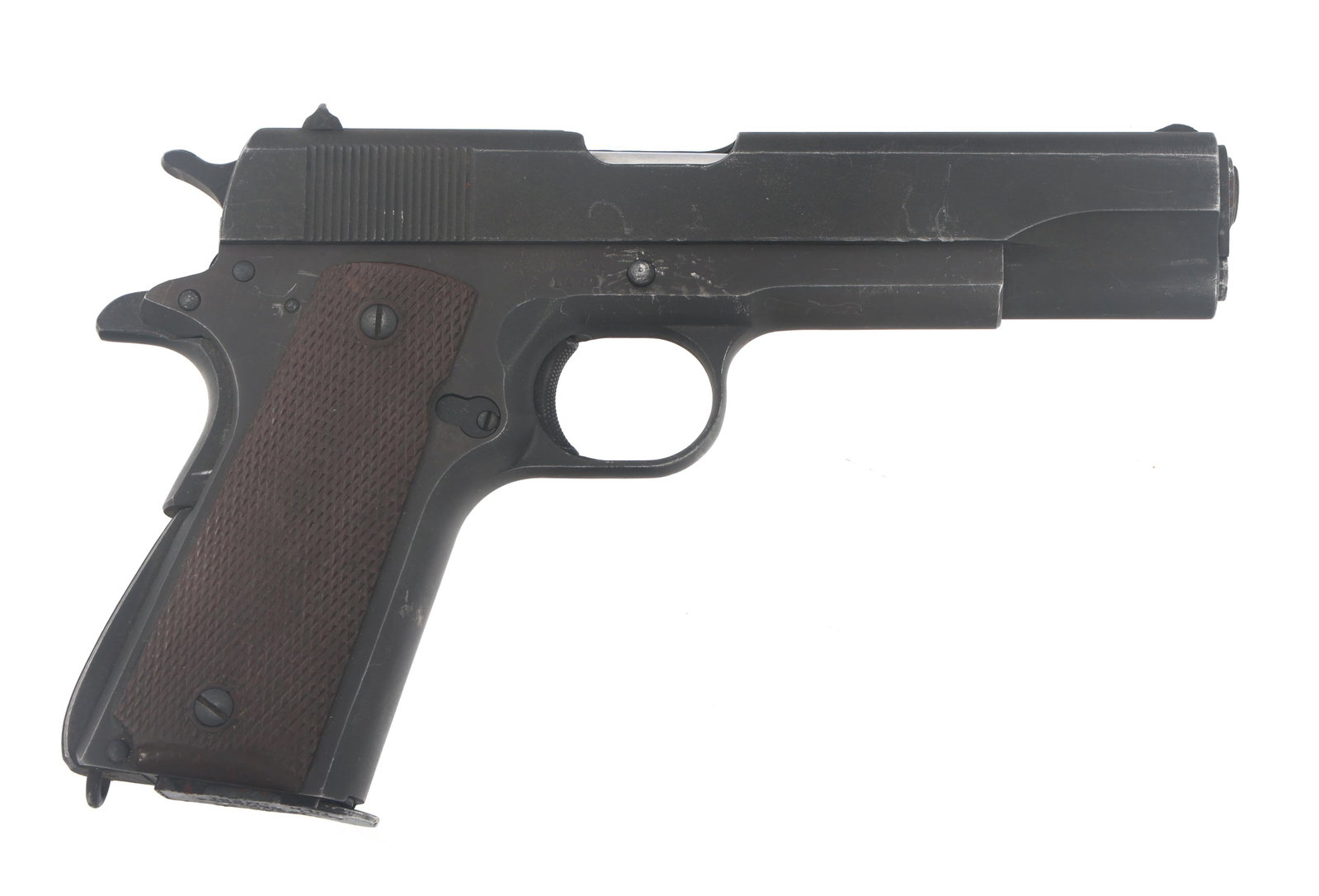 INTERARMS MODEL SILVER CUP 45 BLANK CALIBER PISTOL: INTERARMS MODEL SILVER CUP 45 BLANK CALIBER PISTOL Interarms Model Silver Cup 45 blank caliber pistol. Blank firing barrel with screw in plug. Checkered composite grips. Caliber / Gauge: Blanks