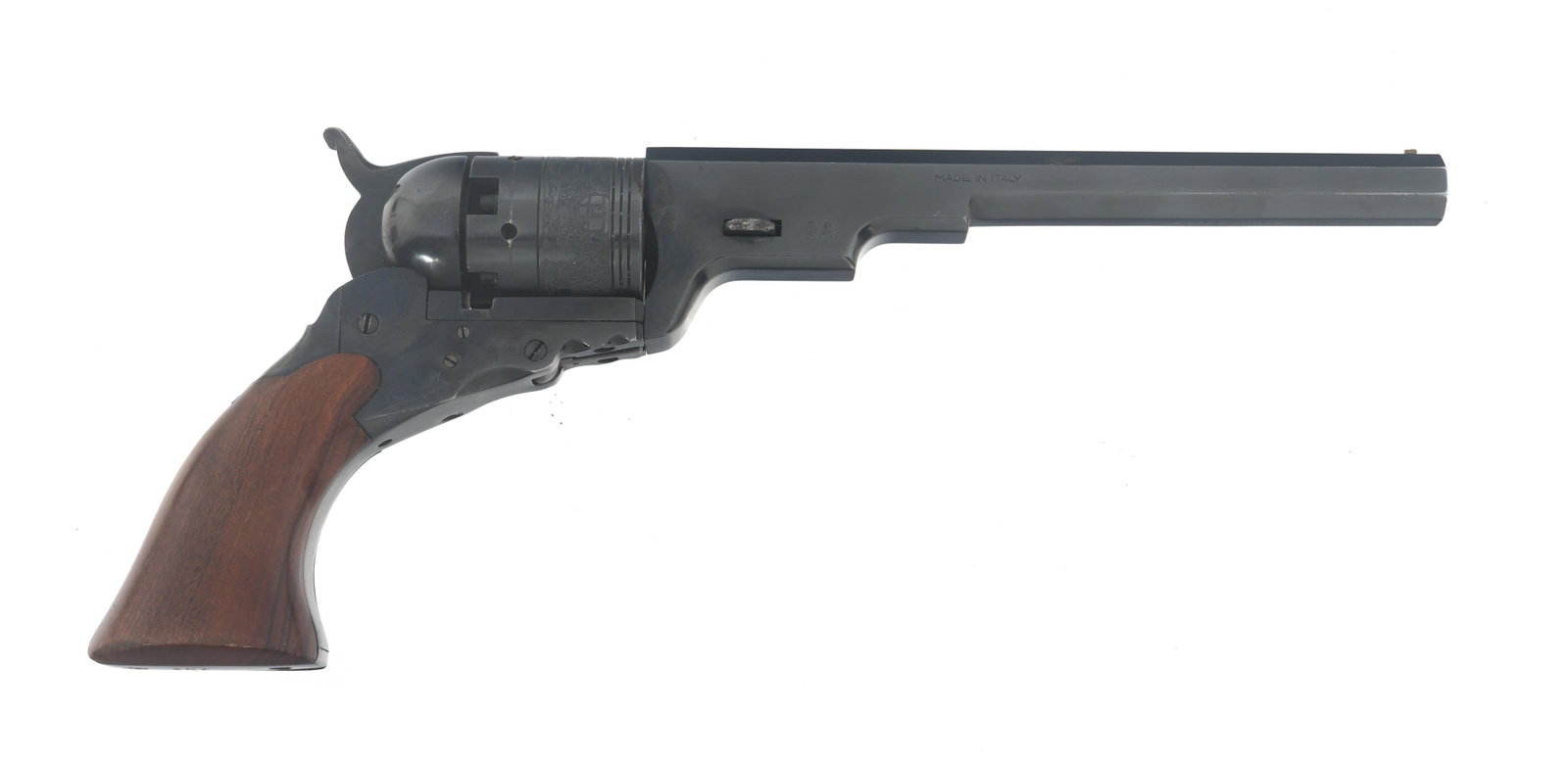 PIETTA NAVY ARMS PATTERSON MODEL .36 CAL REVOLVER: PIETTA NAVY ARMS PATTERSON MODEL .36 CAL REVOLVER Pietta Navy Arms Patterson Model .36 caliber folding trigger percussion revolver. Octagonal barrel. Wood grips. Five shot cylinder. Stagecoach scene