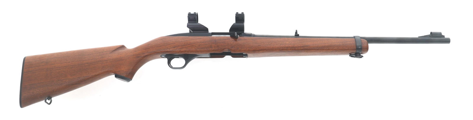 WINCHESTER MODEL 100 .308 CALIBER RIFLE: WINCHESTER MODEL 100 .308 CALIBER RIFLE 1967 Winchester Model 100 .308 caliber semi automatic rifle. Blued finish. Hooded front sight. Adjustable rear sight. One inch scope rings. Sling mounts. Wood s