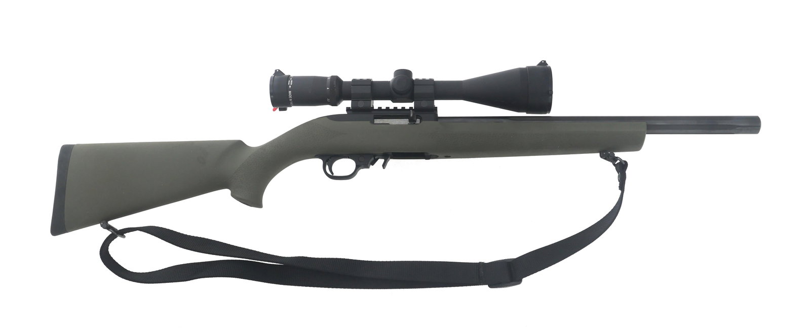 RUGER MODEL 10/22 .22 LR CALIBER SEMI AUTO RIFLE: RUGER MODEL 10/22 .22 LR CALIBER SEMI AUTO RIFLE Ruger Model 10/22 .22 LR caliber semi automatic rifle. Fluted Green Mountain bull barrel. Nylon sling. Hogue overmolded stock. No magazine. Burris 3.5-