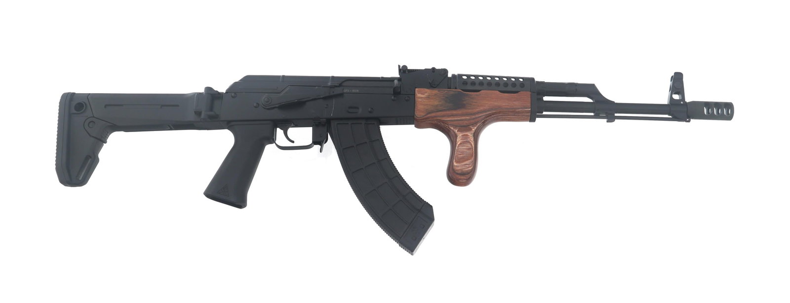 SOVIET ARMS MODEL SA-47 7.62x39mm CALIBER RIFLE: SOVIET ARMS MODEL SA-47 7.62x39mm CALIBER RIFLE Palmetto State Armory Soviet Arms Model SA-47 7.62x39mm caliber semi automatic rifle. GF3-6936 and B stamped on left receiver. Adjustable sights. Wood f