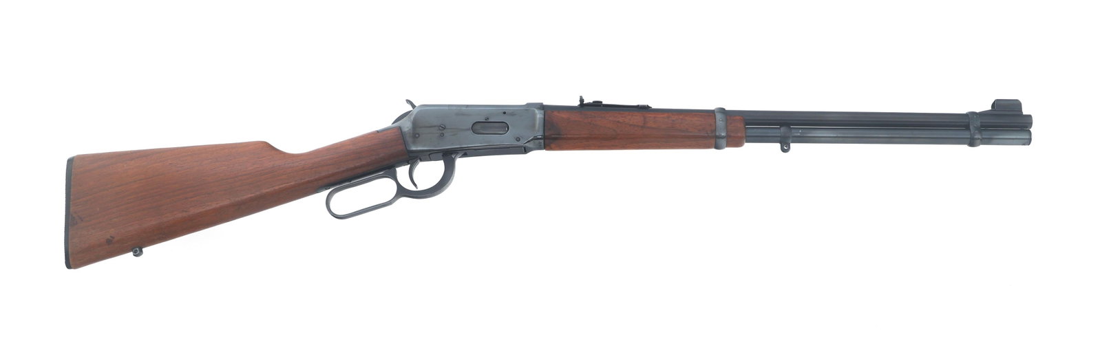 1971 WINCHESTER MODEL 94 .30-30 CALIBER CARBINE: 1971 WINCHESTER MODEL 94 .30-30 CALIBER CARBINE 1971 Winchester Model 94 .30-30 caliber lever action carbine. Blued finish. Hooded front sight. Adjustable rear sight. Wood stock. Checkered butt plate.