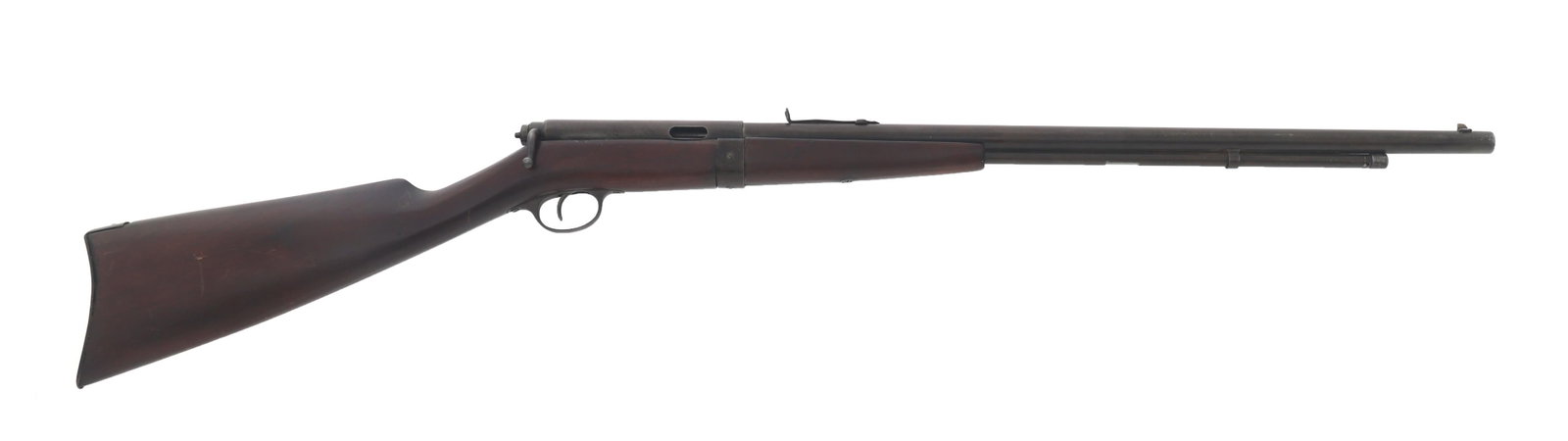 HOPKINS & ALLEN JUNIOR REPEATER .22 CALIBER RIFLE: HOPKINS & ALLEN JUNIOR REPEATER .22 CALIBER RIFLE Hopkins & Allen Junior Repeater .22 caliber military bolt action take down rifle. Cock on close. Tube magazine. Metal butt plate. Caliber / Gauge: 22 