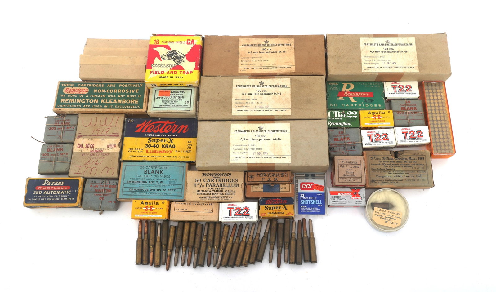 LONG GUN & PISTOL AMMUNITION - 32 POUNDS TGW: LONG GUN & PISTOL AMMUNITION - 32 POUNDS TGW Rifle, pistol and shotgun ammunition - 32 pounds total gross weight. Calibers include .30-40 Krag, .41 Swiss, .303 British, 9mm, .22 LR, 16 gauge and more.