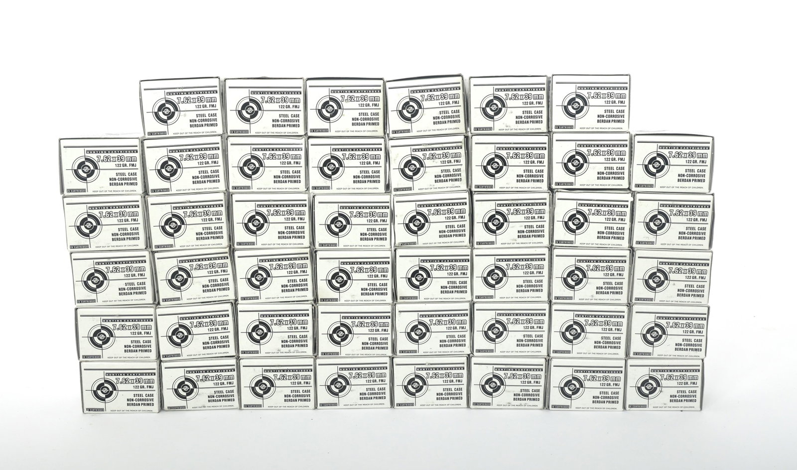 7.62x39mm CALIBER RIFLE AMMUNITION - 35 LBS TGW: 7.62x39mm CALIBER RIFLE AMMUNITION - 35 LBS TGW 35 Pounds total gross weight 7.62x39mm caliber rifle ammunition. Ulyanovsk Cartidge Works brand. Weight includes packaging. Boxes may be open and partia