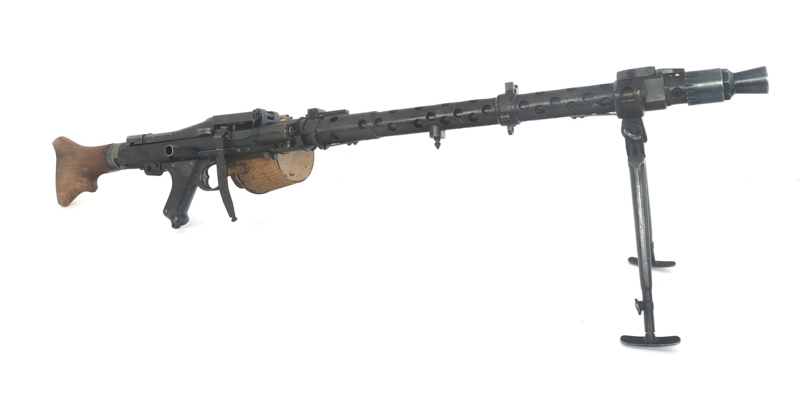 WWII GERMAN MG-34 INERT MACHINE GUN: WWII GERMAN MG-34 INERT MACHINE GUN WWII German MG-34 inert machine gun. Parts kit built on solid receiver. Top of breech stamped dot - 1943 - 7173 -b with proof marks. Butt stock stamped 3298 and 667
