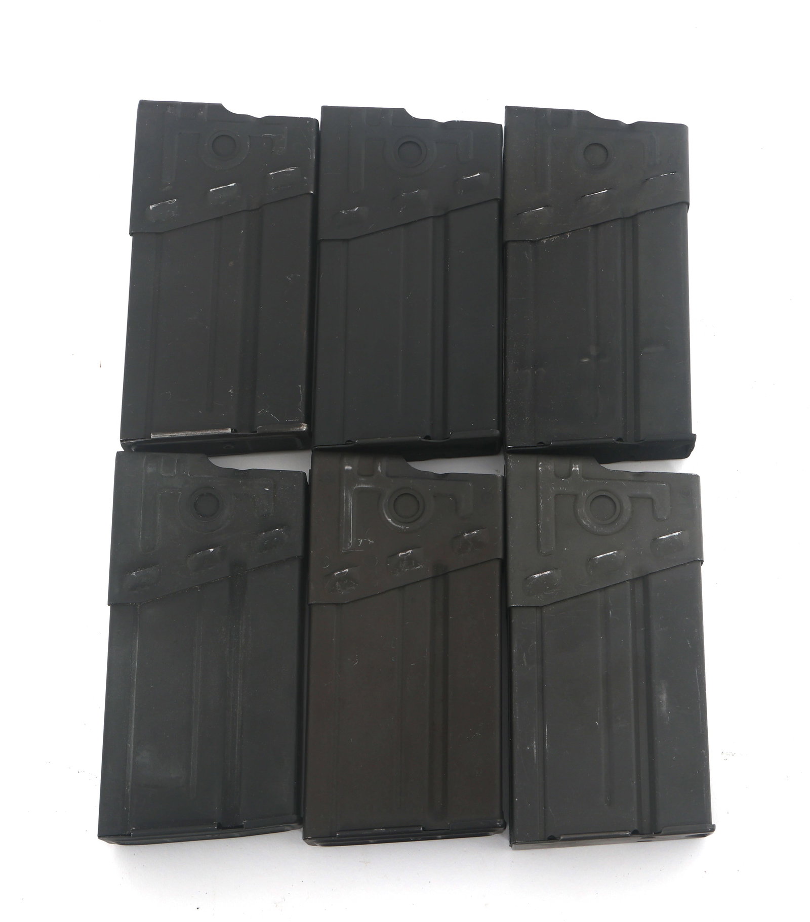 HK MODEL G3 7.62x51mm CALIBER MAGAZINES - LOT OF 6: HK MODEL G3 7.62x51mm CALIBER MAGAZINES - LOT OF 6 Lot of six HK G3 7.62x51mm caliber steel rifle magazines. Marks include: G3 HK 3/62, 11/60, 9/59, 11/62, 7,62x51 IA, and G3 with circle and diamond d
