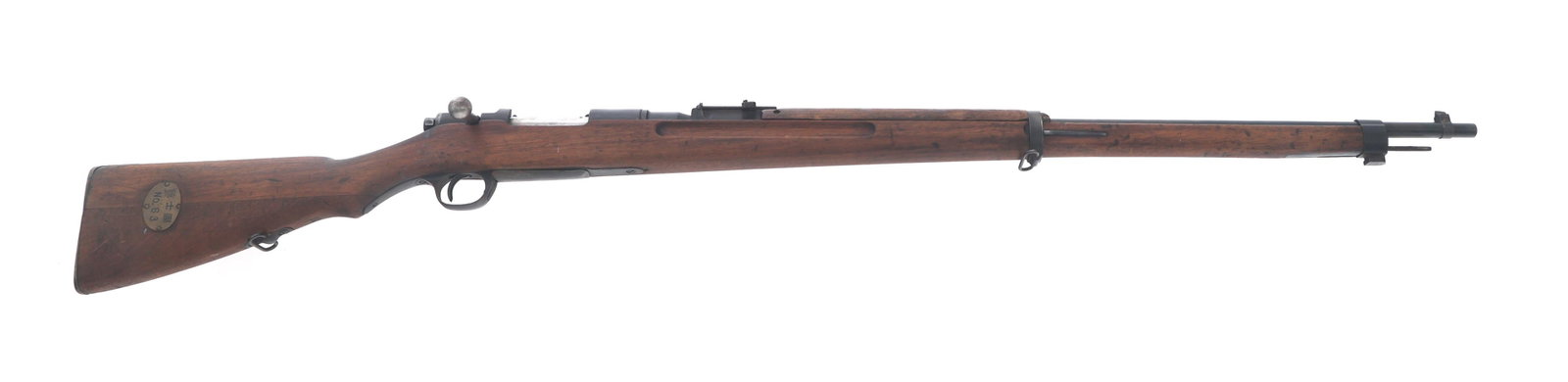 JAPANESE TYPE 30 BLANK FIRING TRAINING RIFLE: JAPANESE TYPE 30 BLANK FIRING TRAINING RIFLE Japanese Type 30 blank firing training rifle. Smooth bore. Tangent rear sight. Placard on right butt stock stamped with kanji and No. 63. Caliber / Gauge: