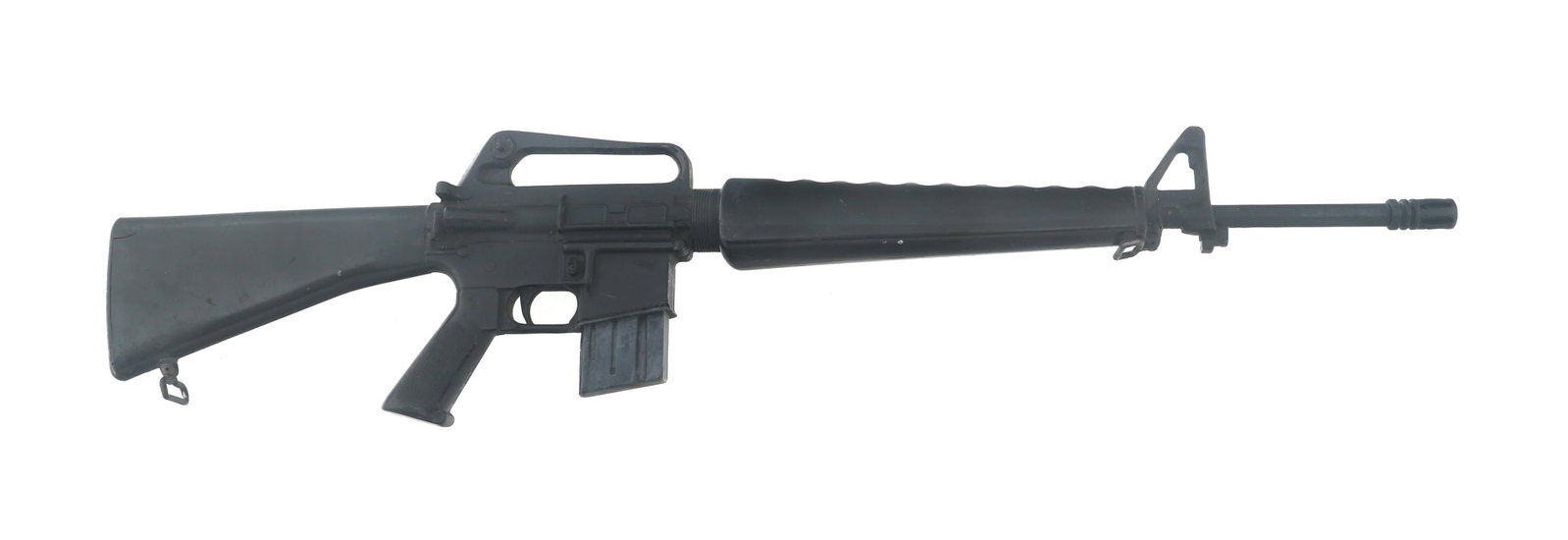 US M-16A1 RUBBER DUCK TRAINING RIFLE: US M-16A1 RUBBER DUCK TRAINING RIFLE US M-16A1 rifle non firing "rubber duck" training dummy rifle. Stock is stamped TUSA Ft. Gordon. Composed of molded urethane, with steel barrel and reinforcement. 