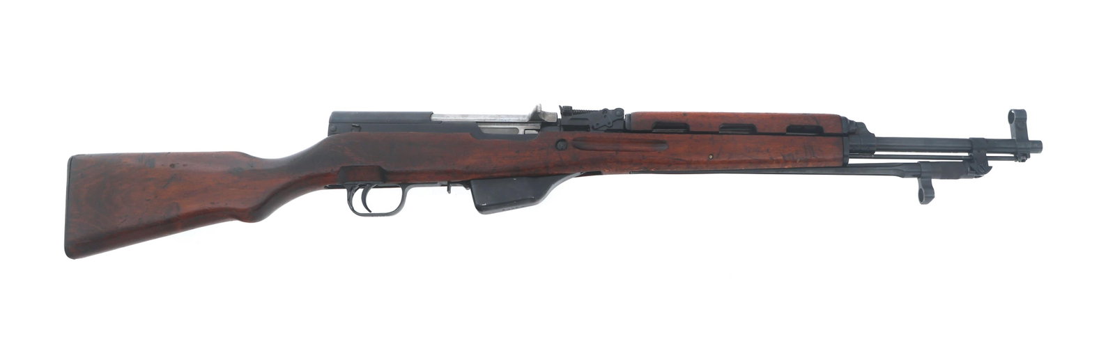 ALBANIAN UM GRAMSH TYPE 56-1 7.62x39mm RIFLE: ALBANIAN UM GRAMSH TYPE 56-1 7.62x39mm RIFLE Albanian UM GRAMSH Type 56-1 7.62x39mm caliber SKS rifle. TG import stamp on underside of barrel. Serial numbers match on receiver, top cover, bolt,