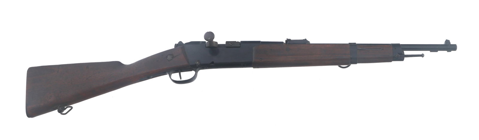WWII FRENCH TULLE M1886/93/35 8mm LEBEL CARBINE: WWII FRENCH TULLE M1886/93/35 8mm LEBEL CARBINE WWII French Tulle M1886/93/35 8mm caliber Lebel carbine. No import stamp. Receiver stamped PG MF 1939. Serial numbers match on receiver, rear sight, flo