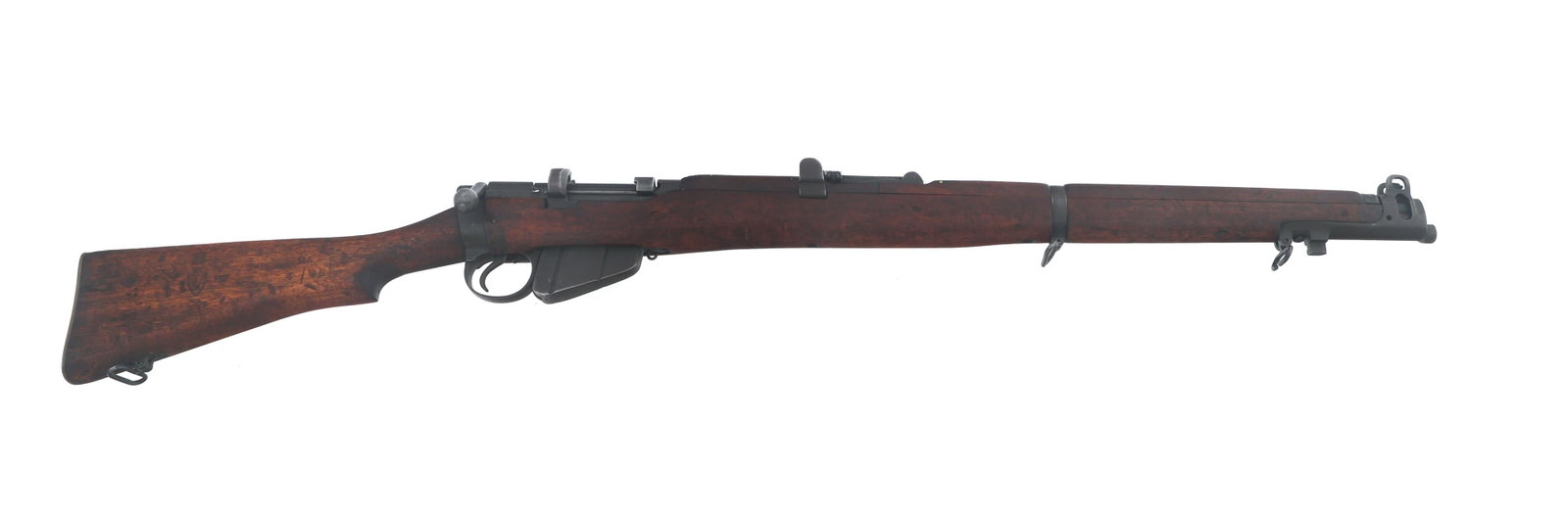 WWII AUSTRALIAN LITHGOW SMLE III* .303 CAL RIFLE: WWII AUSTRALIAN LITHGOW SMLE III* .303 CAL RIFLE 1942 WWII Australian Lithgow Model SMLE III* .303 caliber bolt action rifle. IA CO import stamp. Serial numbers match on receiver, bolt handle, foresto