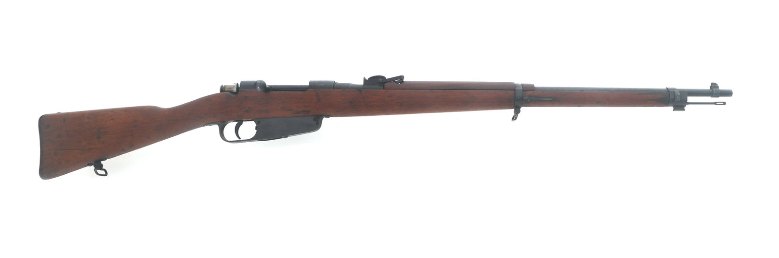 WWII ITALIAN TERNI MODEL 1941 6.5mm CARCANO RIFLE: WWII ITALIAN TERNI MODEL 1941 6.5mm CARCANO RIFLE WWII Italian Terni Model 1941 6.5x52mm caliber Carcano bolt action rifle. Top of barrel stamped Boxed FAT 42. Serial number electro penciled on left r