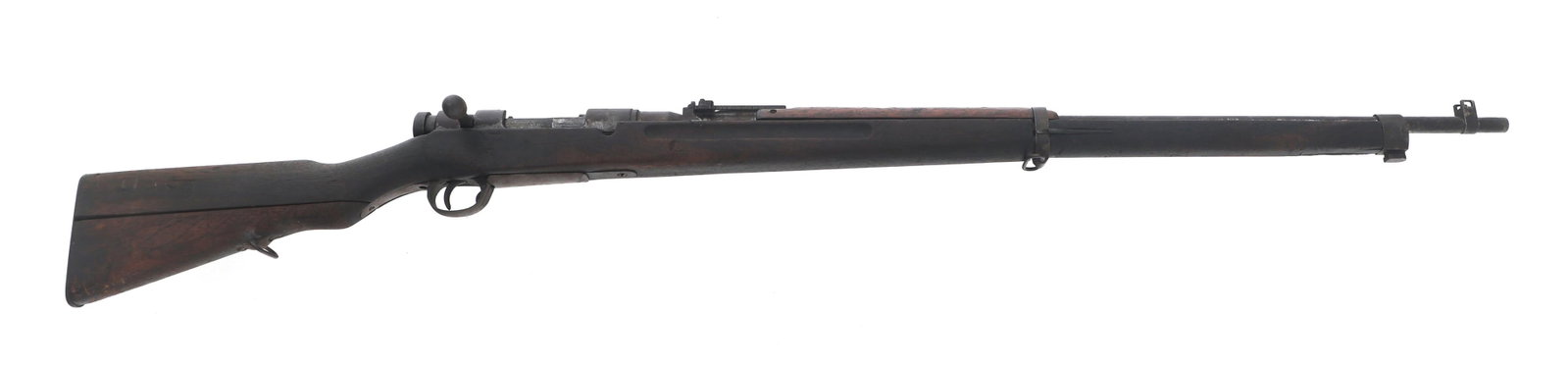 WWII JAPANESE NAGOYA TYPE 38 6.5mm ARISAKA RIFLE: WWII JAPANESE NAGOYA TYPE 38 6.5mm ARISAKA RIFLE WWII Japanese Nagoya Type 38 6.5x50mmSR caliber bolt action Arisaka rifle. No import stamp. Series 26. Intact mum. Knurled safety. Protected front sigh
