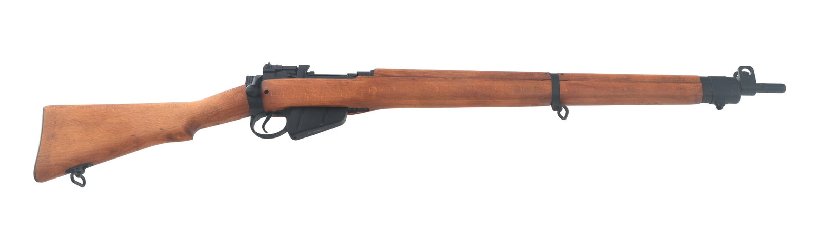 1954 FAZAKERLEY MODEL No 4 Mk 2 .303 CALIBER RIFLE: 1954 FAZAKERLEY MODEL No 4 Mk 2 .303 CALIBER RIFLE 1954 Fazakerely Model No 4 Mk 2 .303 British caliber Enfield rifle. Serial numbers match on receiver, bolt, magazine and stock. Blade front sight. Ad