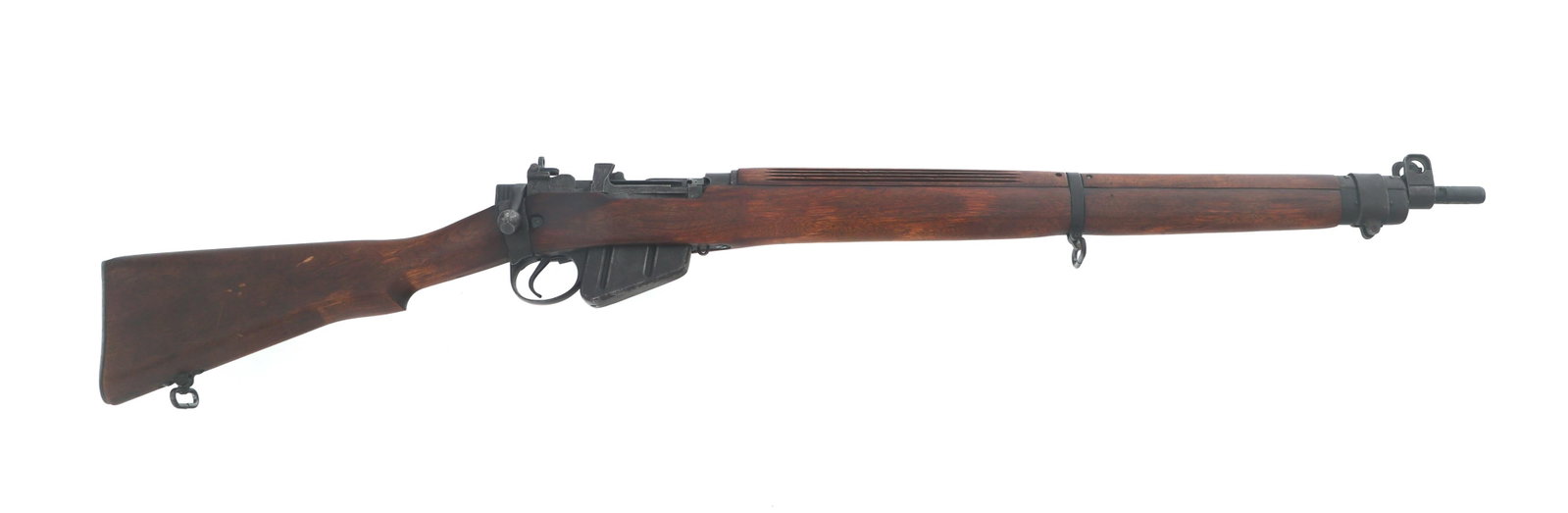 US SAVAGE MODEL No 4 Mk I* .303 CALIBER RIFLE: US SAVAGE MODEL No 4 Mk I* .303 CALIBER RIFLE 1943 US Savage Model No 4 Mk I* .303 caliber bolt action rifle. CAI import stamp on underside of muzzle. Top of receiver stamped US Property with flaming 
