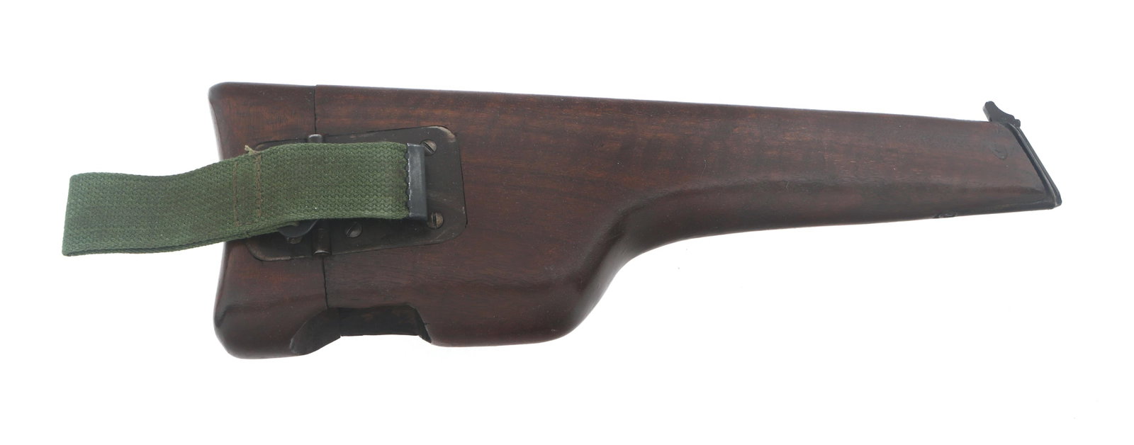 CANADIAN HI POWER HOLSTER STOCK: CANADIAN HI POWER HOLSTER STOCK Canadian Hi Power holster stock with hanger. Made in Canada stamped under hinge plate. S.A. LTD - 1945 stamped on right side.
