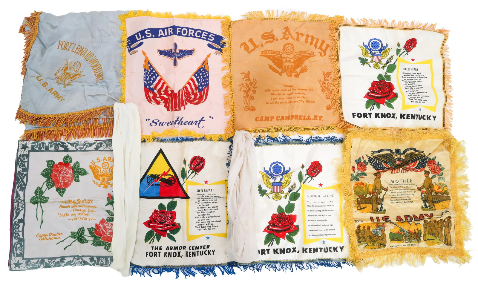 WWII US ARMY SCARVES & SWEETHEART PILLOW SHAMS (1 of 13)