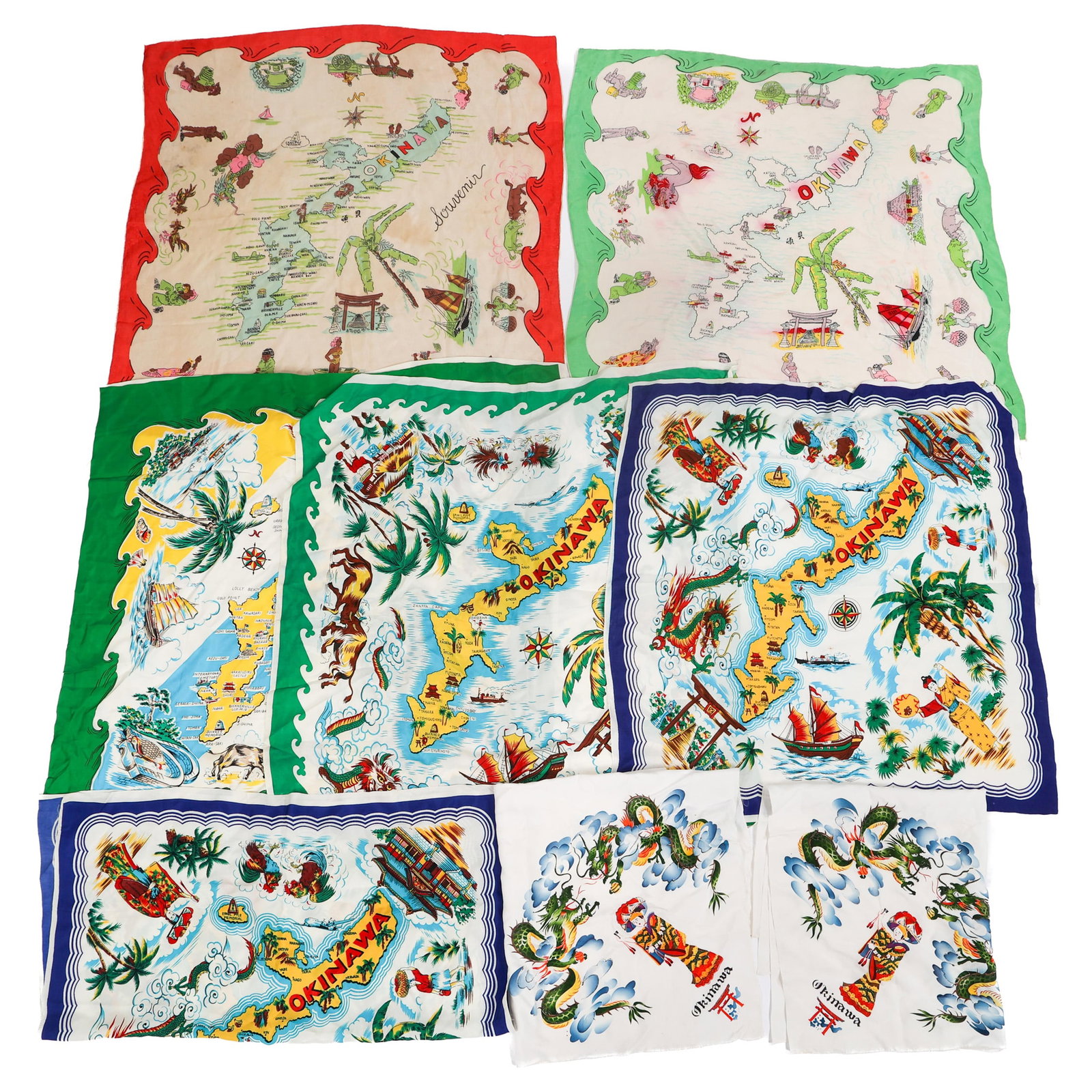 POST WAR JAPANESE OKINAWA TOURIST HANDKERCHIEFS (1 of 7)