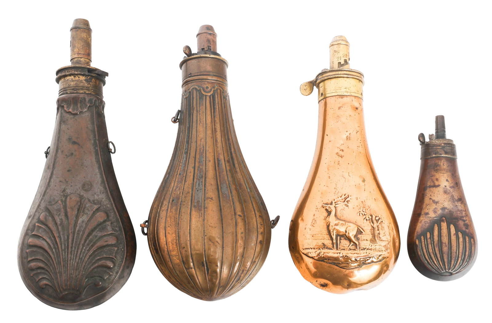 19th CENTURY BRASS POWDER FLASKS (1 of 11)