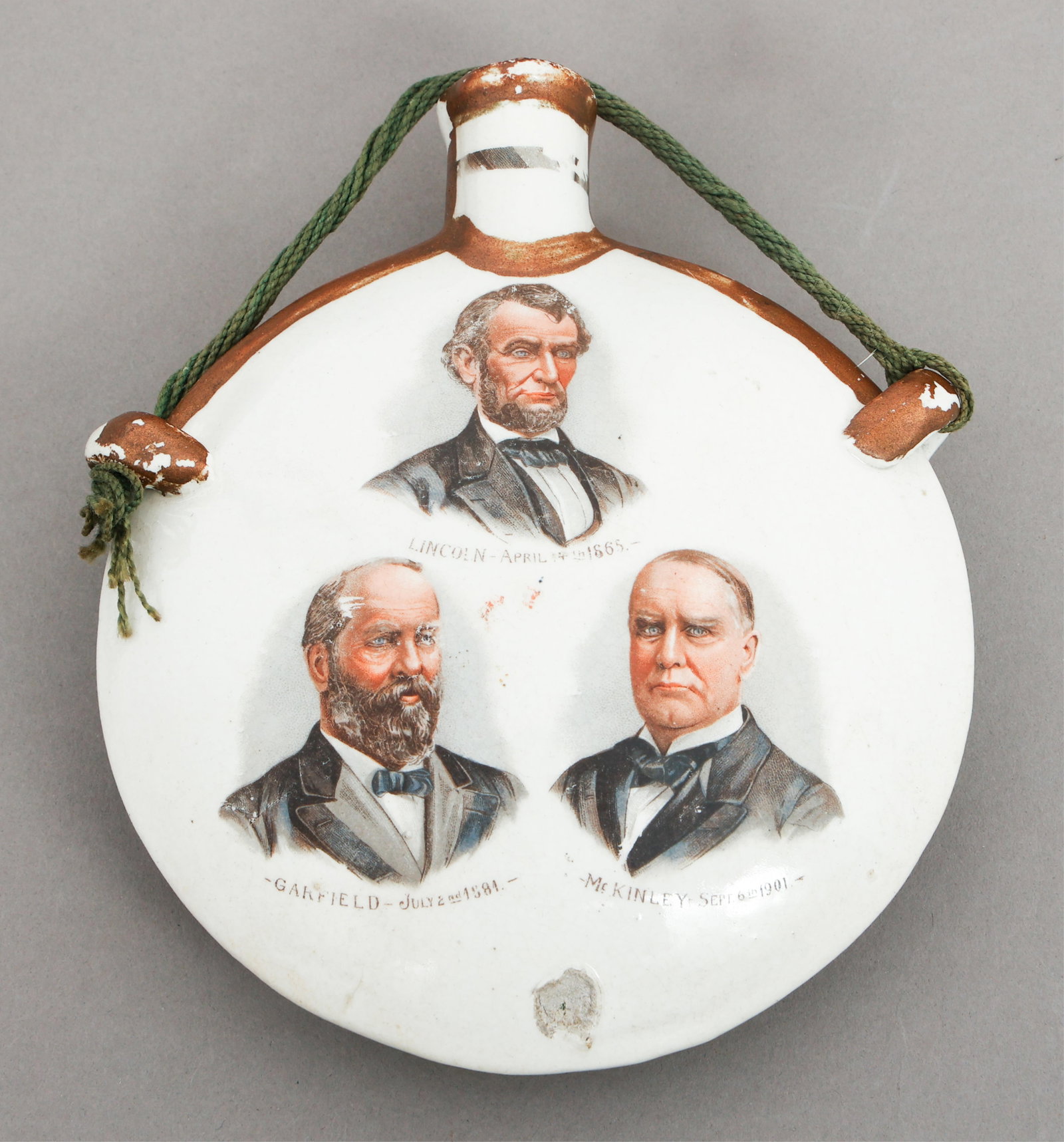 EARLY 20th C. GAR ASSASSINATED PRESIDENTS FLASK (1 of 4)