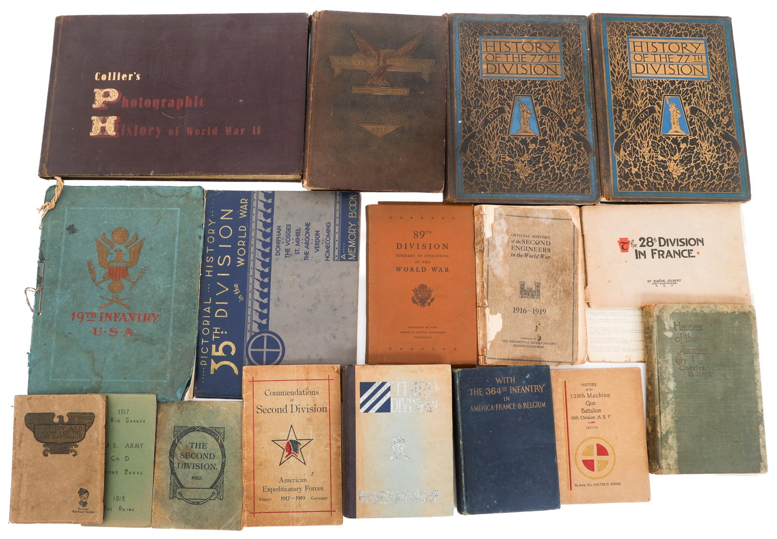 WWI US AEF INFANTRY DIVISIONAL HISTORY BOOKS: WWI US AEF INFANTRY DIVISIONAL HISTORY BOOKS WWI US Army Expeditionary Force Infantry Divisional History Books. (12) Divisional books. Units include the 2nd, 19th, 28th, 35th, 77th, and more.