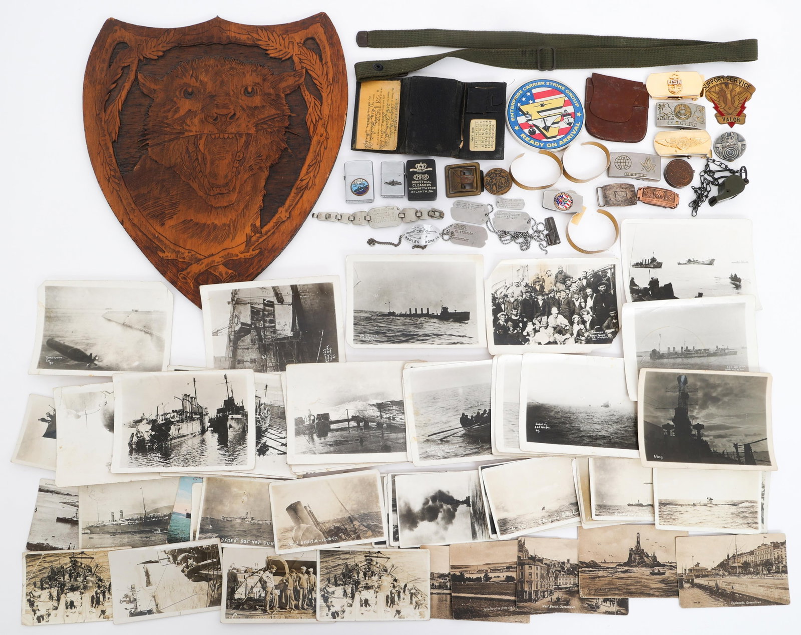 WWI - WWII US ARMY & NAVY PHOTOS & EFFECTS BONANZA: WWI - WWII US ARMY & NAVY PHOTOS & EFFECTS BONANZA WWI to WWII US Army and Navy Photos and Personal Effects Bonanza. Includes naval photo postcards, WWI soldier identification card and wallet, hand