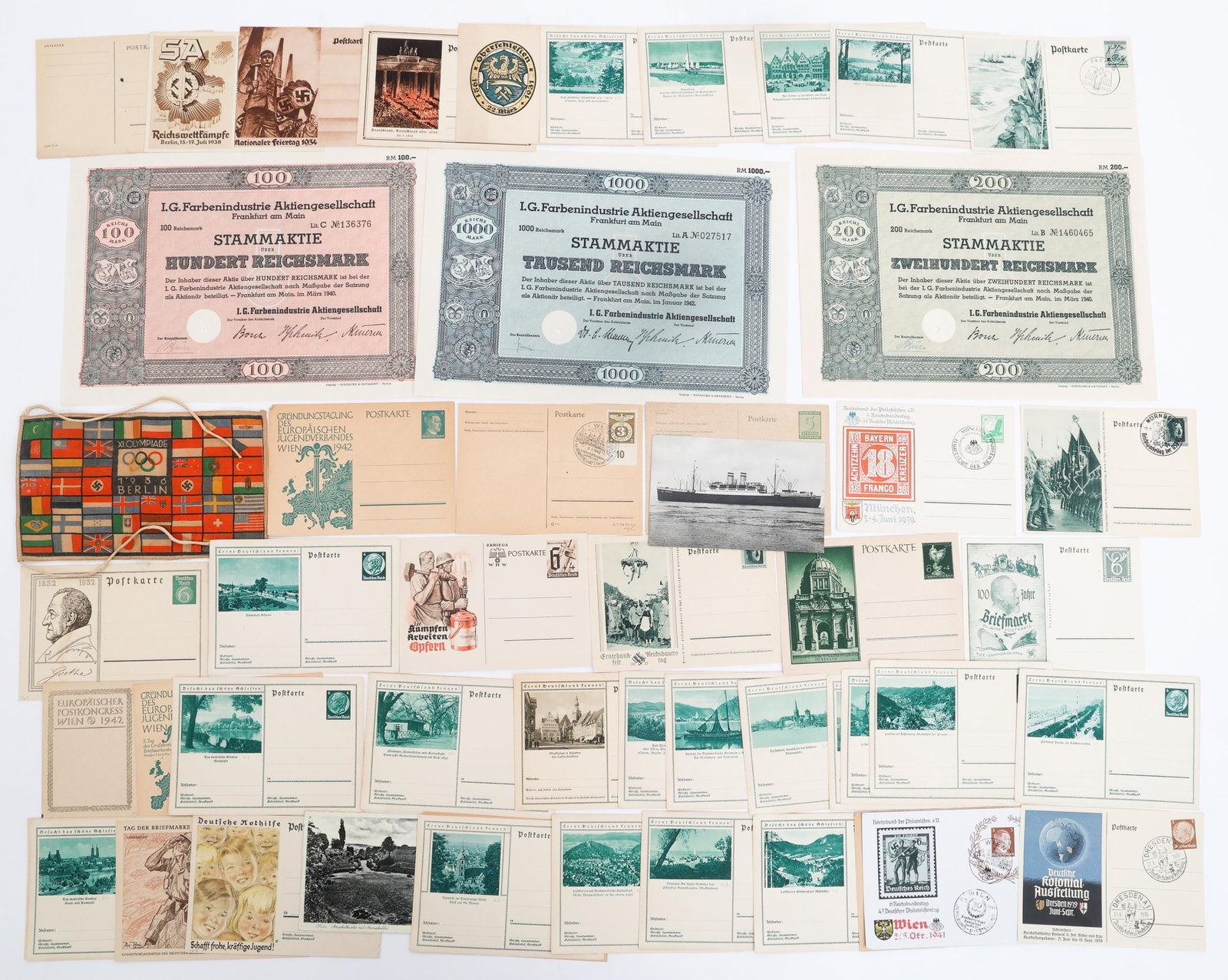 WWII GERMAN REICHSMARK STOCK CERTS & POSTCARDS (1 of 12)