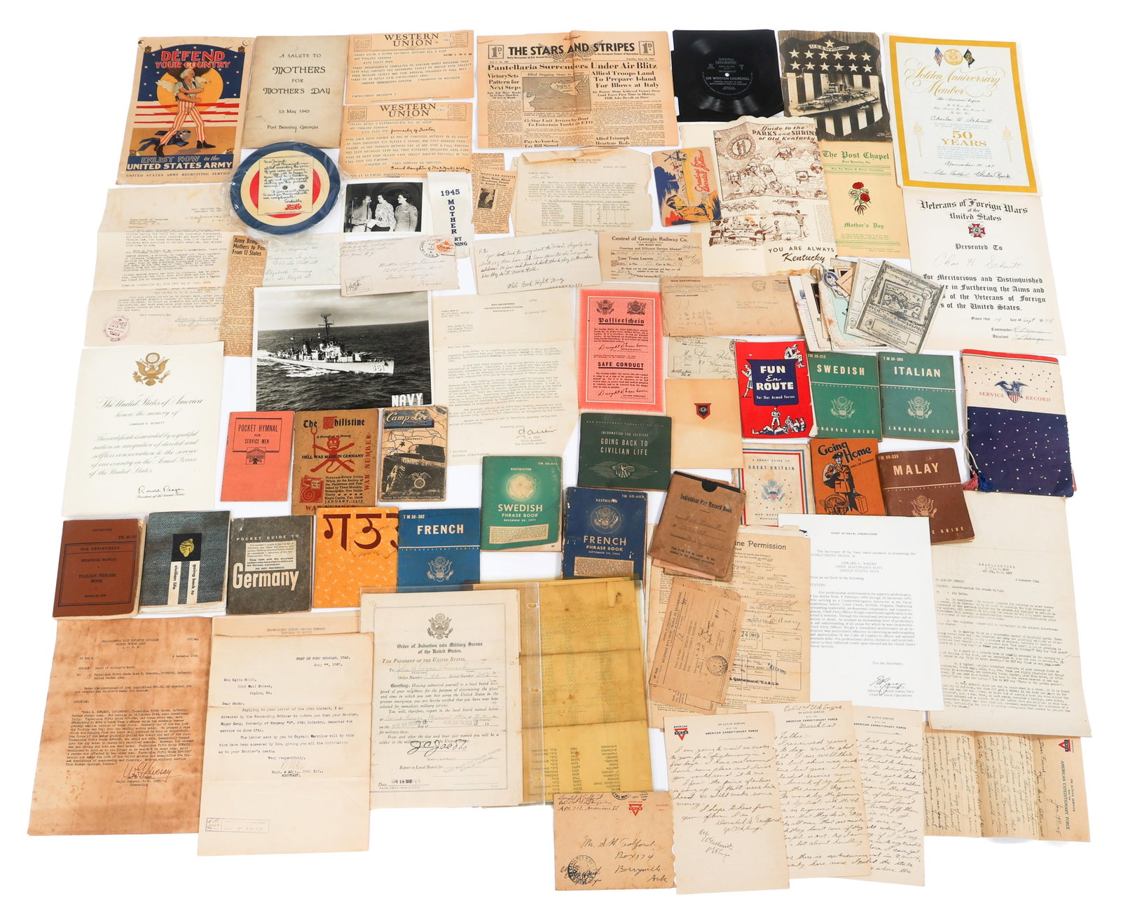 WWII US ARMED FORCES LANGUAGE GUIDES & LETTERS: WWII US ARMED FORCES LANGUAGE GUIDES & LETTERS WWII US Armed Forces Language Guides, documents, and letters. Includes language and travel guides for Britain, Sweden, Italy, India, France, Germany,