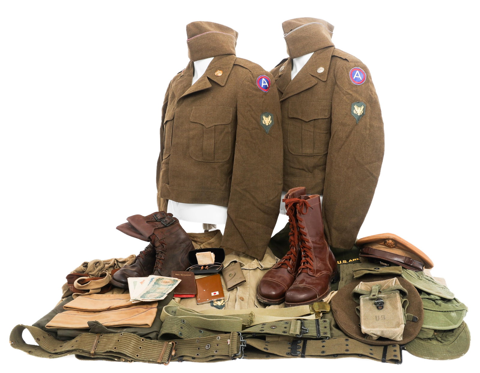 KOREAN WAR US ARMY MEDIC UNIFORM GROUPING: KOREAN WAR US ARMY MEDIC UNIFORM GROUPING Korean War US Army Medic Uniform Grouping. Named to Alan E. Johlman 51775296. (2) Ike jackets. OD Wool with Specialist 4 rank insignia, 3rd Army patch and Hos