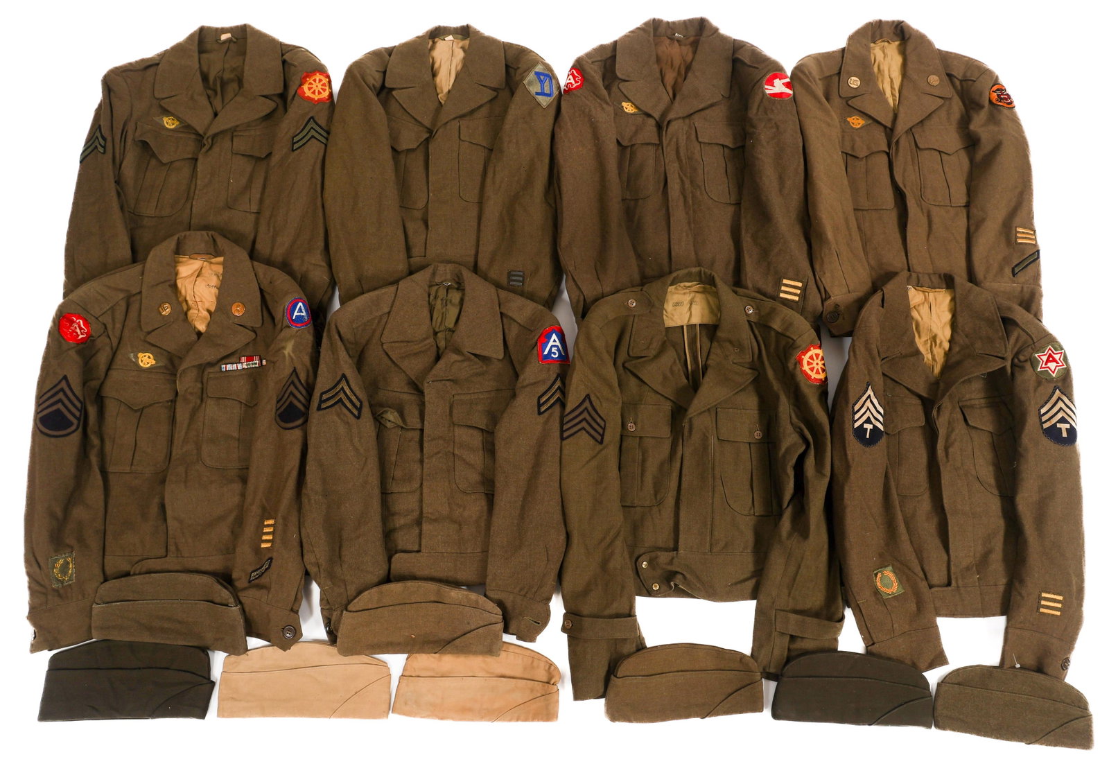 WWII US ARMY NCO IKE JACKETS & GARRISON CAPS (1 of 8)