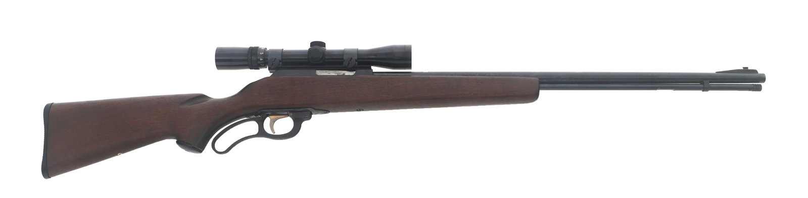 MARLIN MODEL 57M .22 MAGNUM CALIBER RIFLE: MARLIN MODEL 57M .22 MAGNUM CALIBER RIFLE Marlin Model 57M .22 magnum caliber lever action rifle. Blued finish. Missing rear sight. Wood stock with composite butt plate. Bushnell Sportview 3-9x32 rifl