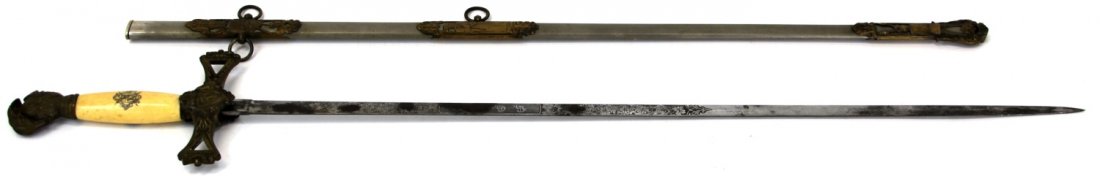 HORSTMANN IVORY HANDLE MASONIC DRESS SWORD: HORSTMANN IVORY HANDLE MASONIC DRESS SWORD Etched blade. Type: Sword Country: US Blade Length: 28" Overall Length: 35.5"