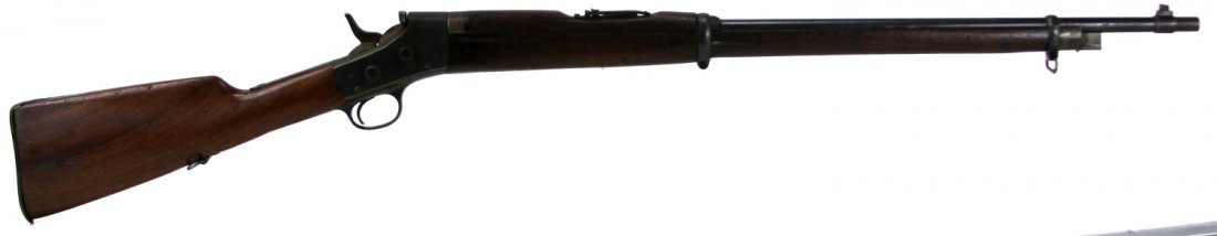REMINGTON ROLLING BLOCK 8MM MILITARY RIFLE: REMINGTON ROLLING BLOCK 8MM MILITARY RIFLE Remington Military rolling bloc rifle in 8mm (Lebel?). Remington Arms-Union Metallic Cartridge Co. two line patent and date on tang. Marked "N" on top of cha