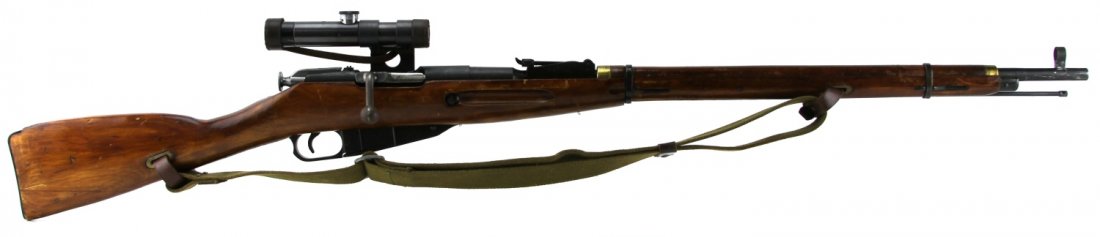 MOSIN NAGANT MODLE 91/30 SNIPER RIFLE MATCHING: MOSIN NAGANT MODLE 91/30 SNIPER RIFLE MATCHING Soviet Mosin-Nagant M91/30 sniper rifle, with matching numbered parts with electropenciled serial number on scope mount. Izhevsk Arsenal marked on receiv