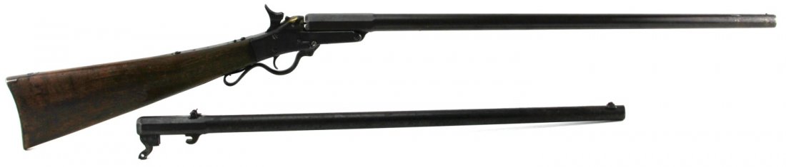MAYNARD MODEL 1865 SPORTING 2 BARREL SET: MAYNARD MODEL 1865 SPORTING 2 BARREL SET Maynard Model 1865 rifle/shotgun combo sporting set. 26 inch 20 gauge shotgun barrel, and .40 caliber rifle barrel. Marked on left side "EDWARD MAYNARD PATENTE