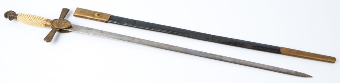 19th CENTURY AMERICAN MILITIA NCO SWORD: 19th CENTURY AMERICAN MILITIA NCO SWORD Bone handle. Type: Sword Country: US Blade Length: 25" Overall Length: 32" Provenance: From the collection of Darryl E. Kinnison