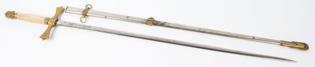 19th CENTURY AMERICAN MILITIA NCO SWORD: 19th CENTURY AMERICAN MILITIA NCO SWORD Bone handle. G.W. Simmons & CO. Boston. Type: Sword Country: US Blade Length: 27.5" Overall Length: 34.5" Provenance: From the collection of Darryl E. Kinnison
