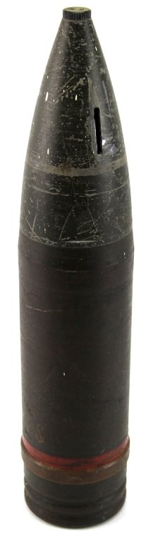 WWII US INERT 155mm PROJECTILE: WWII US INERT 155mm PROJECTILE Era / Conflict: WWII Country: US Size: 19.5" Provenance: Collection of WWII Veteran Joseph R. Cirillo. Items in this collection were brought back by Cirillo following th