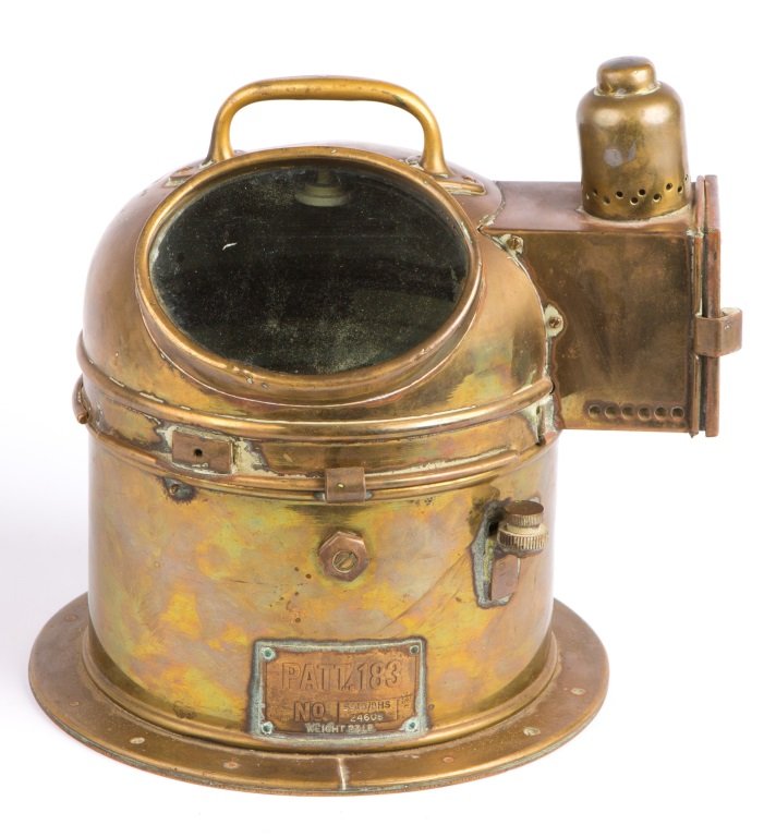 BRITISH NAVY WARSHIP BRASS BINNACLE: BRITISH NAVY WARSHIP BRASS BINNACLE Era / Conflict: WWI Country: UK Size: 11X10"