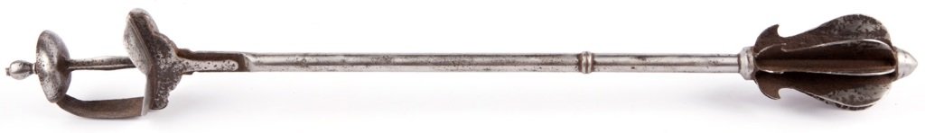 INDIAN FLANGED HEAD BATTLE MACE: INDIAN FLANGED HEAD BATTLE MACE Khanda hilt Blade Length: 5" Overall Length: 32.5"