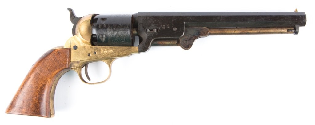 FIE ITALY M1851 36 CAL NAVY CAP & BALL REVOLVER: FIE ITALY M1851 36 CAL NAVY CAP & BALL REVOLVER Caliber / Gauge: 36 Barrel Length: 7.25" Serial Number: E74 Provenance: Collection of Jack Barnhill (1918 - 2015). Jack lived an intriguing life, engagi