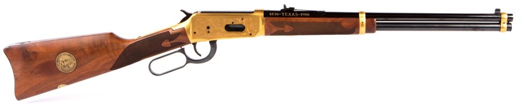 WINCHESTER MODEL 94 TEXAS SESQUICENTENNIAL CARBINE: WINCHESTER MODEL 94 TEXAS SESQUICENTENNIAL CARBINE Winchester Model 94 Texas Sesquicentennial edition carbine. Caliber / Gauge: .38-55 Barrel Length: 18.25" Serial Number: TEX00297