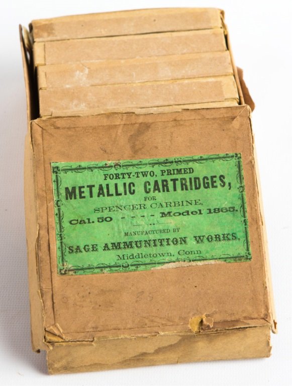 FULL BOX 50 CAL SPENCER CARBINE SAGE AMMUNITION: FULL BOX 50 CAL SPENCER CARBINE SAGE AMMUNITION