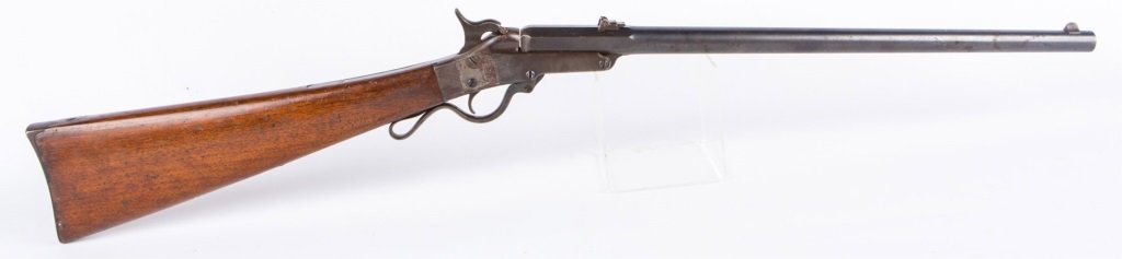 MASS ARMS CO 2nd MODEL 1863 MAYNARD CARBINE: MASS ARMS CO 2nd MODEL 1863 MAYNARD CARBINE Massachusetts Arms Company 2nd Model Maynard Saddle Ring Carbine. Patent marked "EDWARD MAYNARD PATENTEE/MAY 27 1851 / DEC 6 1859" on left side of receiver,
