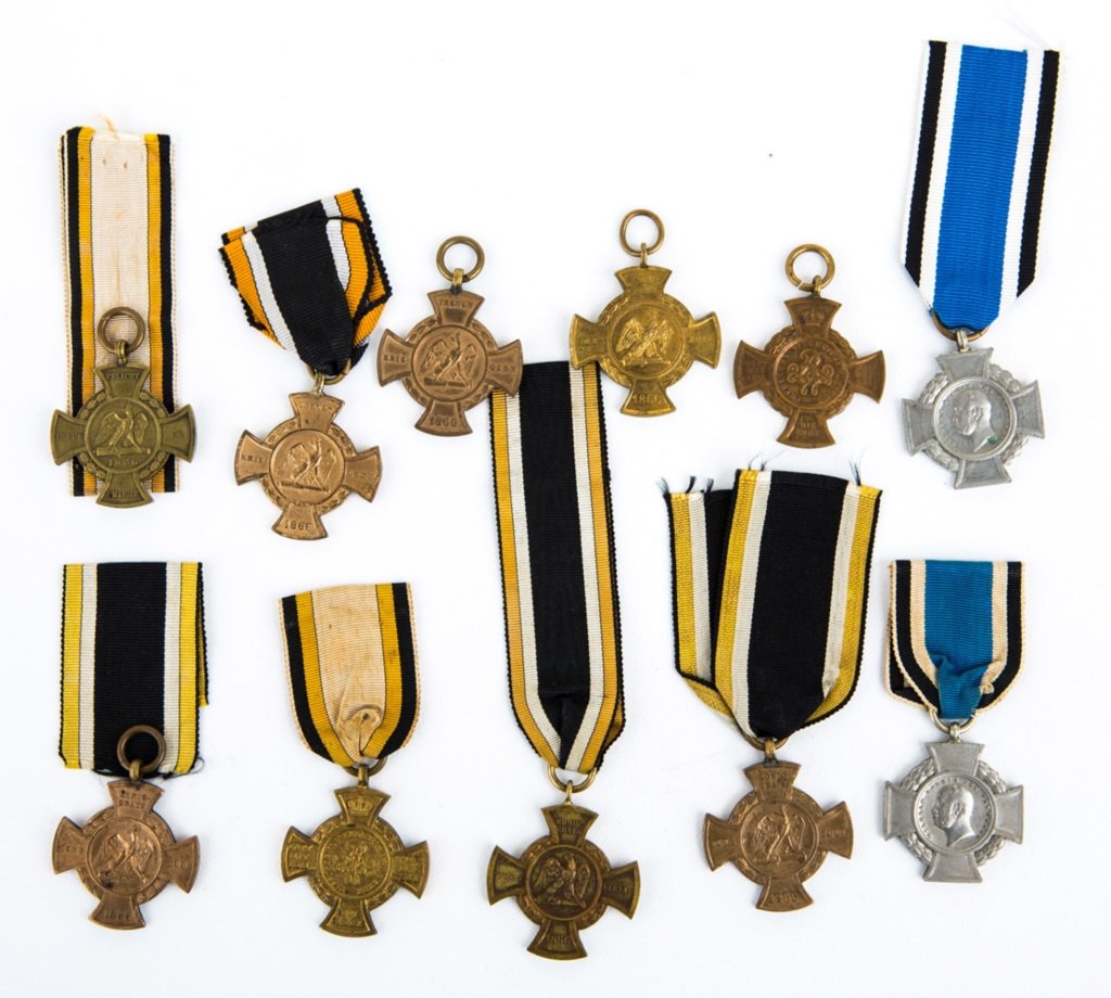 PRUSSIAN CAMPAIGN CROSS LOT OF 11: PRUSSIAN CAMPAIGN CROSS LOT OF 11 Provenance: Malcolm Dearing Collection. Dearing collected medals, orders, decorations, and Imperial German Pickelhaube helmets. Dearing collection highlights include 
