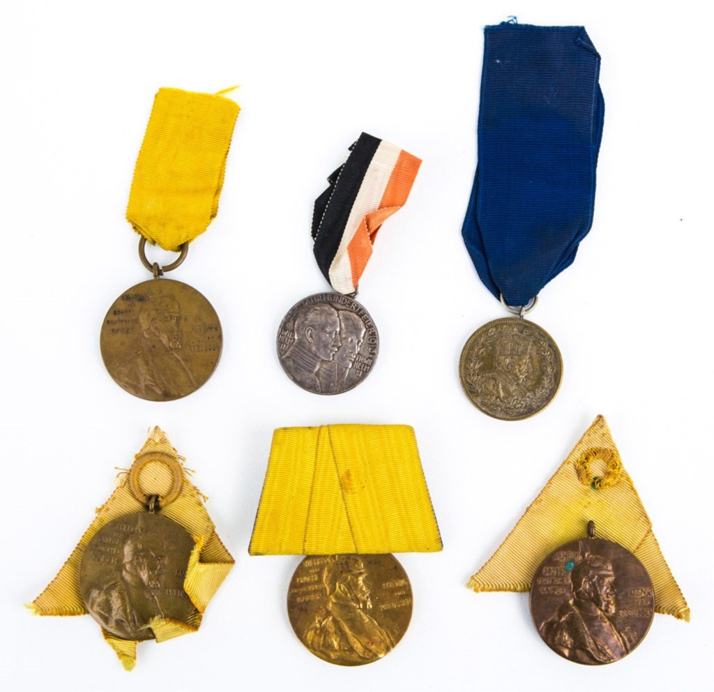 PRUSSIAN COMMEMORATIVE MEDAL LOT OF 6: PRUSSIAN COMMEMORATIVE MEDAL LOT OF 6 Provenance: Malcolm Dearing Collection. Dearing collected medals, orders, decorations, and Imperial German Pickelhaube helmets. Dearing collection highlights incl