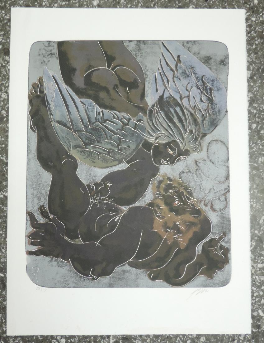 Erni, Hans (Luzern 1909–2015 Luzern) "Wasser", "Luft",: Erni, Hans (Luzern 1909–2015 Luzern) "Wasser", "Luft", "Feuer" und "Erde". 1977. Lot von 4 Farblithographien. 88/150. Alle unten rechts signiert. Blattgrössen je 76x56 cm. In Leinwandmappe.
