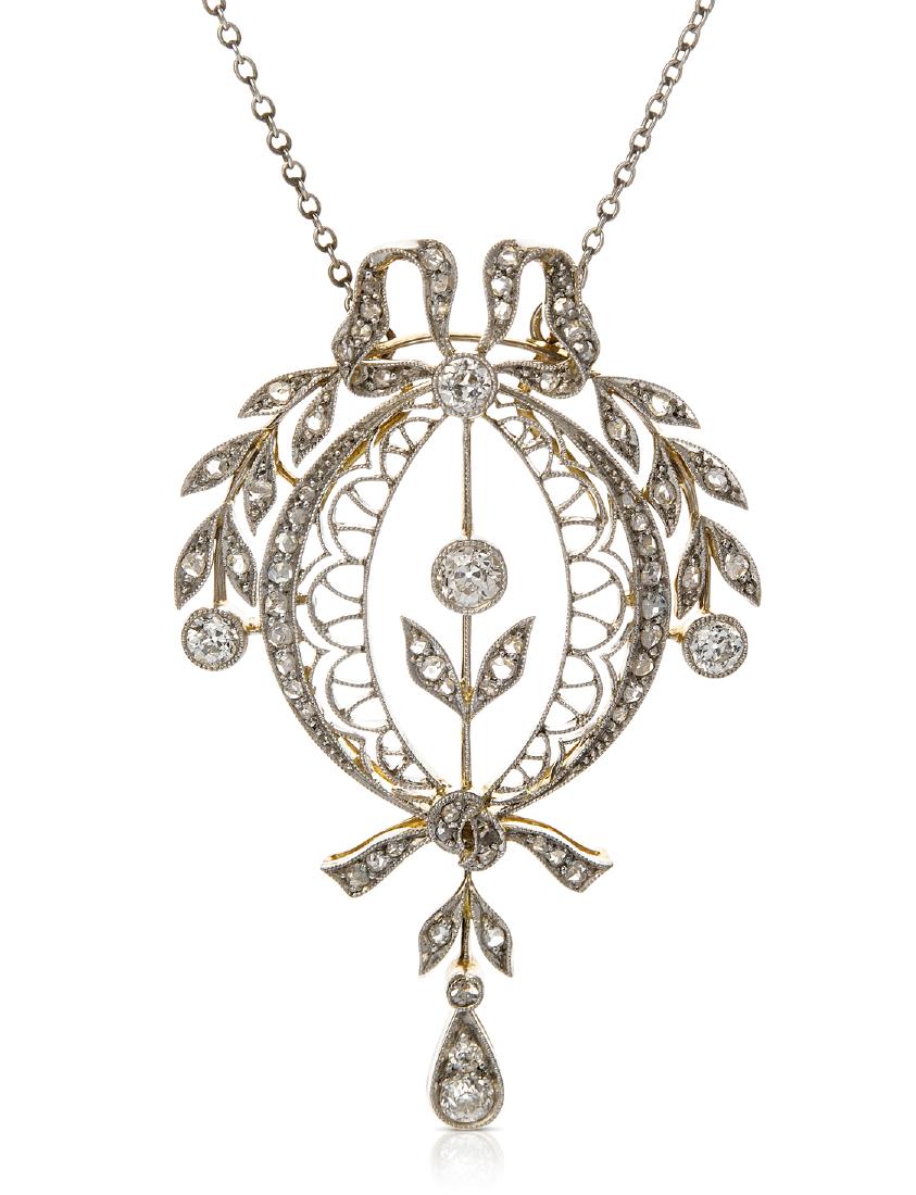 Diamant-Anhänger-Brosche Um 1910. Platin/Gelbgold. (1 of 1)