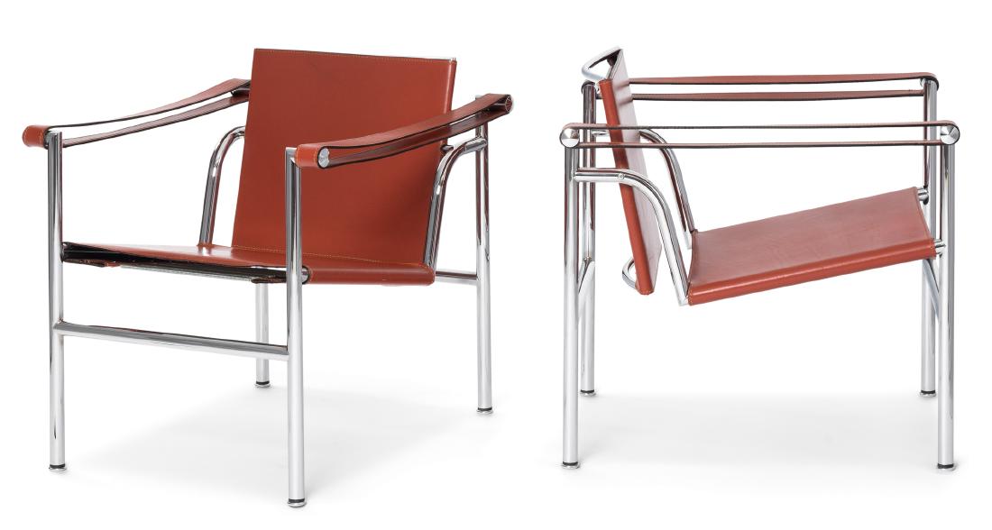 Le Corbusier, Pierre Jeanneret und Charlotte Perriand: Le Corbusier, Pierre Jeanneret und Charlotte Perriand Ein Paar Stühle LC1, Entwurf 1928. Ausführung Cassina. Eingeprägte Herstellerbezeichnung und Seriennummer. Erwerb bei Wohnbedarf AG in 1982. St